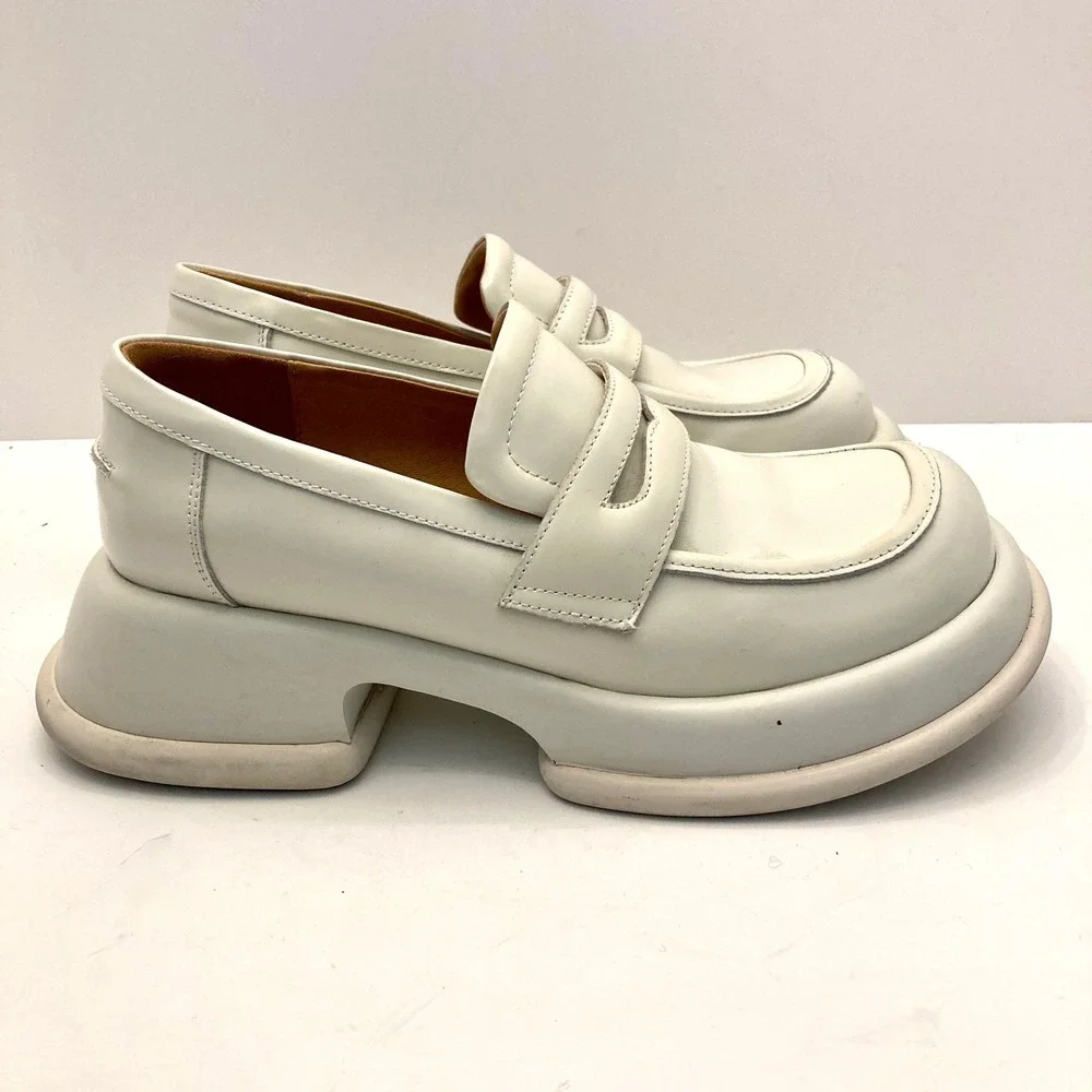 Beau Today Platform Penny Loafers Womens 8.5 (250 mm) White‎ Leather Chunky